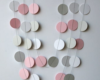 Pink, gray & white paper garland - Pink gray white nursery decor - Girl baby shower, Girl birthday banner, Wedding shower, KC-1034