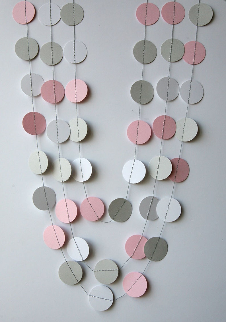 Pink, gray & white paper garland Pink gray white nursery decor Girl baby shower, Girl birthday banner, Wedding shower, KC-1034 image 1