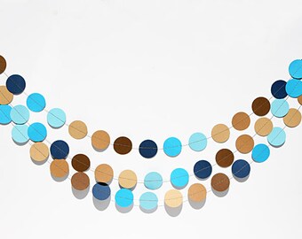 Paper Garland, party decor, Circles paper garland, Blue, kraft & brown garland, Birthday party decorations, photo props, KC-1063