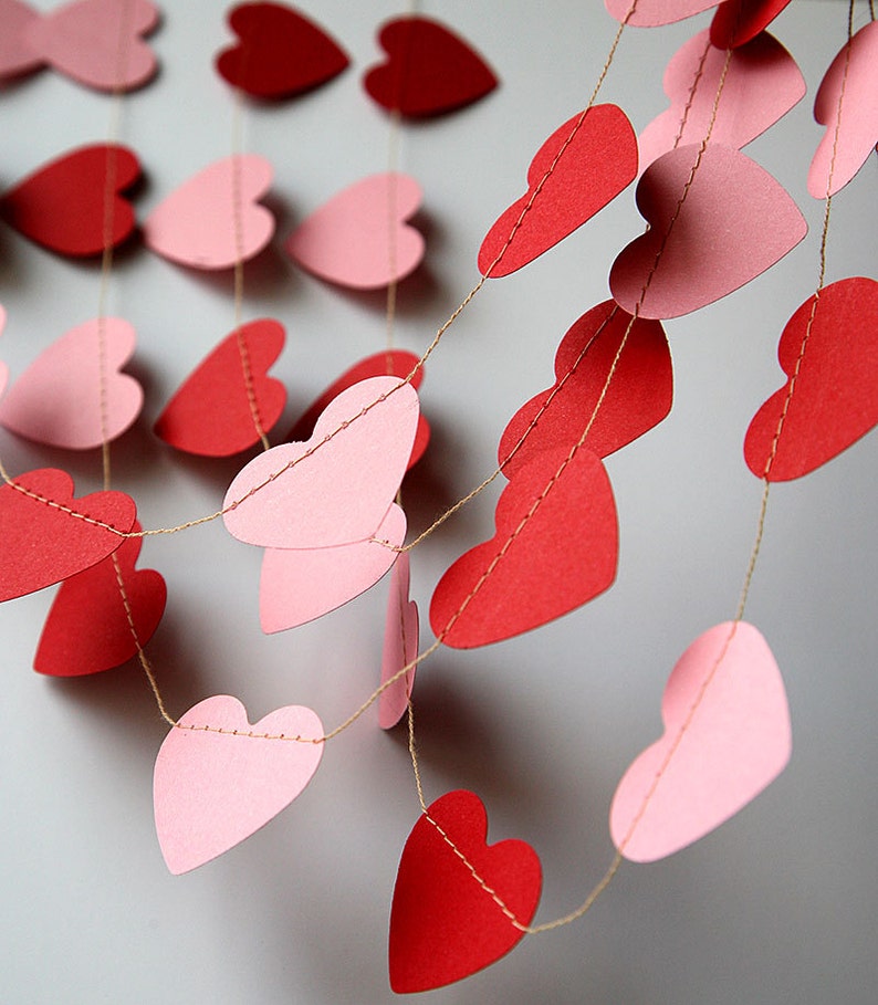 Valentines day heart garland, Red pink heart garland, Valentine decor, Valentines day decor, Paper garland, Wedding decoration, KCO-3050 image 3