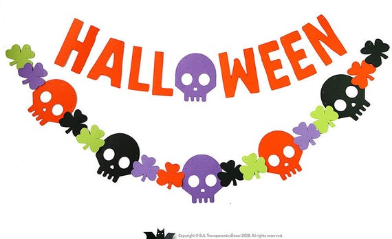Halloween Sugar Skull Banner, Halloween Party, Skull Garland, Day of the Dead, Halloween decor, Irish Halloween, Halloween garland Il_570xn