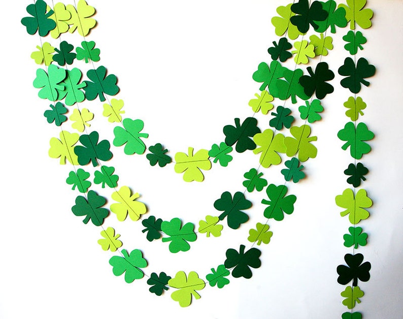 St Patricks Day decorations, Greenery Garland, Shamrocks garland, Clover garland, Leaf garland, Irish party decor, Irish Wedding, KH-5004 image 1