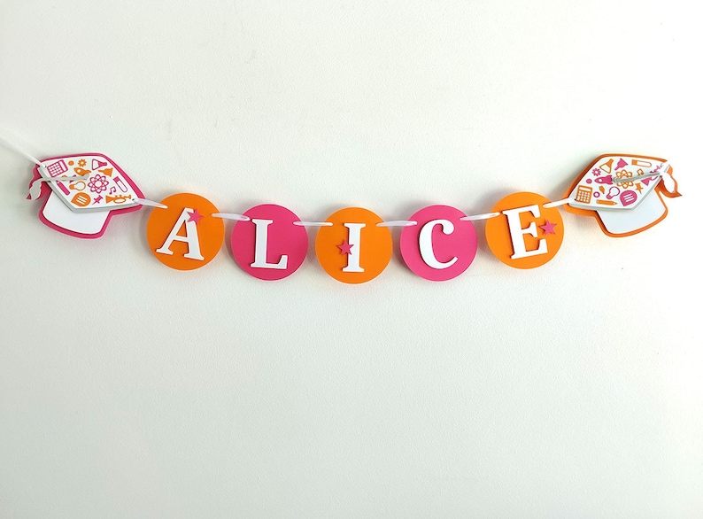 Orange Pink and White Graduation Banner Party Decorations, Custom Name Congrats Banner, Personalizable Class of 2024 Graduation image 8