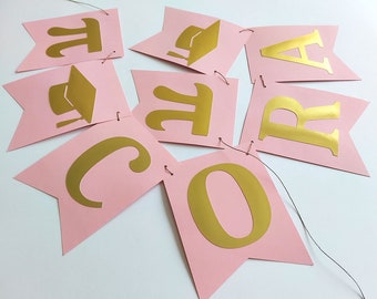 Pink and Gold Graduation Banner Party Decorations with custom symbol, Custom Name Banner Class of 2024 Graduation Coquette Graduation Party