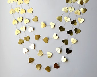 Gold Heart garland, Valentines Day Decor, Valentines garland, Heart Garland, Gold garland, Valentines day decorations, Wedding decorations