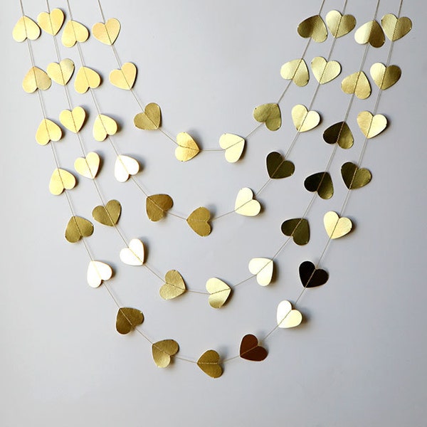 Gold Heart garland, Valentines Day Decor, Valentines garland, Heart Garland, Gold garland, Valentines day decorations, Wedding decorations