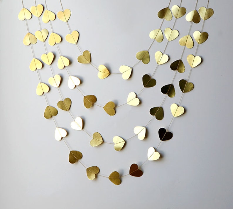 Wedding party garland, Heart garland, Gold wedding garland, Metallic garland,Gold garland, Wedding decor, Bridal shower decor image 1