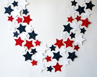 Star garland, 4th of July garland, 4th of July decor, Red white blue, Paper garland, Patriotic decor, 4th of July banner