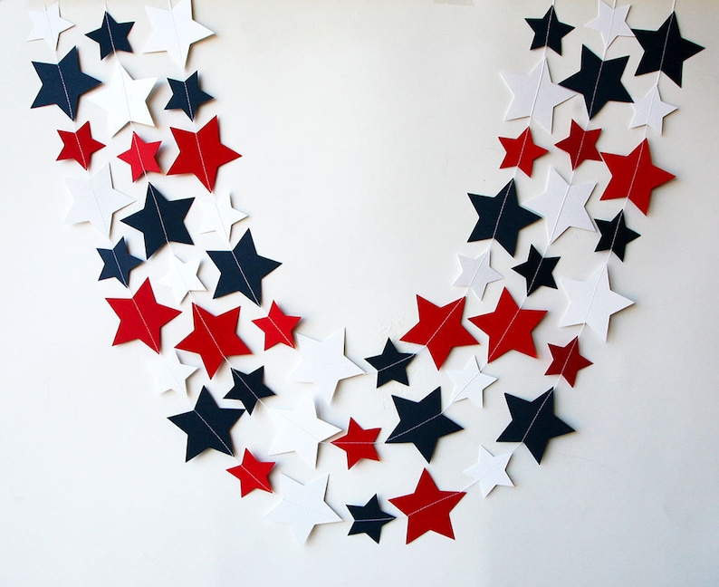 Star garland, 4th of July garland, 4th of July decor, Red white blue, Paper garland, Patriotic decor, 4th of July banner image 1