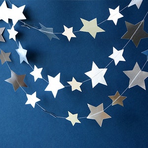 New Year's Eve decorations, Silver star garland, Star garland, Silver decor, Metallic paper garland, Paper garland, Star decor, Photo props image 1