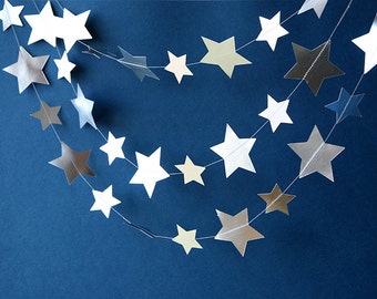 Silver star garland Star Party Decor Star Decorations Nursery Grey Garland Twinkle twinkle Little Star baby shower Party Decor