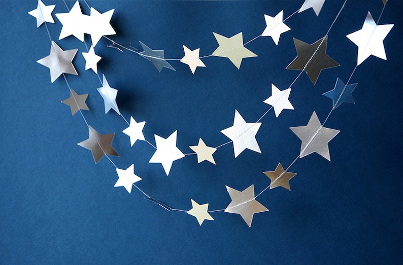 New Year's Eve decorations, Silver star garland, Star garland, Silver decor, Metallic paper garland, Paper garland, Star decor, Photo props image 1