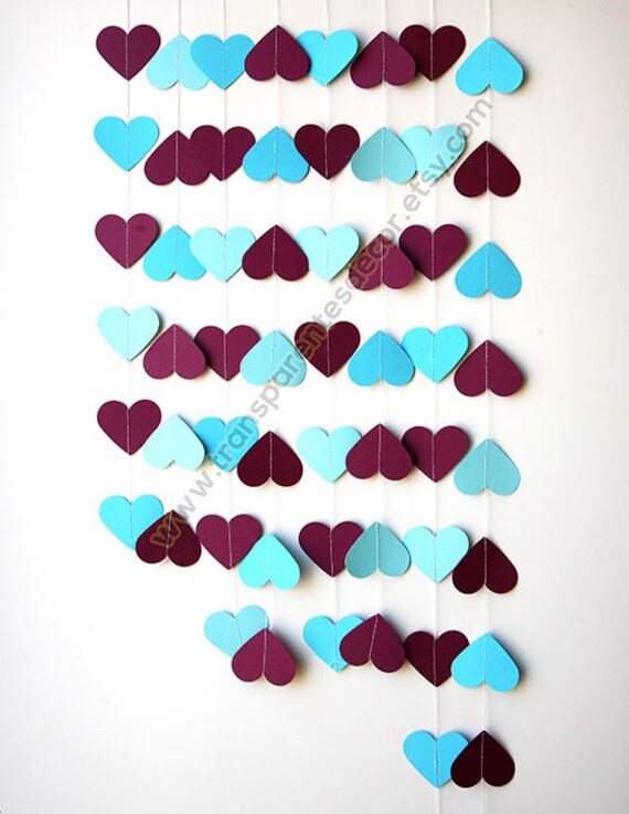 Wedding Garland, Engagement party, Bridal Shower, Mothers Day, Baby Shower, Birthday Party, Plum Blue garland, Paper Heart Garland, KCO-3058 Il_570xn