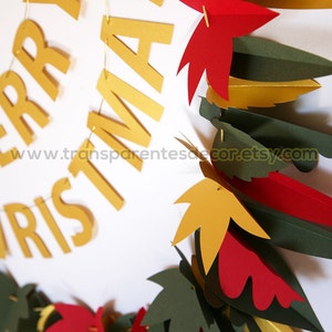 Christmas Garland, Green Red Gold garland, Christmas decorations, Leaf garland, Antique Gold decor, Christmas decor, Green Red Leaf, KH-5311 image 2