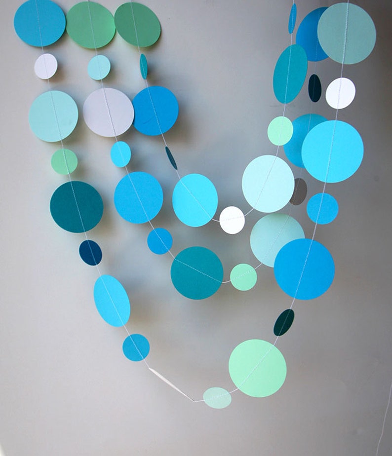 Mermaid party decoration, Mermaid Birthday decorations, Mermaid bubbles garland, Mint, blue, aqua, turquoise, Paper garland, KC-1040 image 4