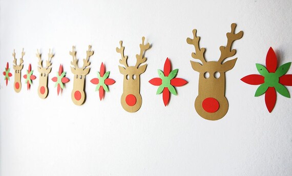 Christmas Garland, Christmas Decorations, Reindeer Garland, Christmas Mantel, Holiday Decor, Santas Rudolph Reindeer, Christmas Mantle Decor Il_570xn