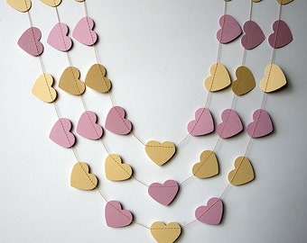 Pink ivory garland, Paper heart garland, Wedding decor, Pink cream garland, Heart garland, Pastel baby shower, Nursery decor, KCO-3043