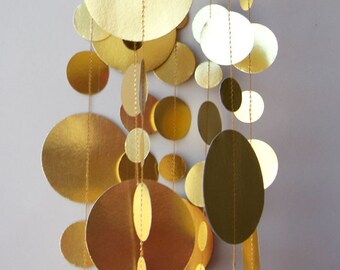 Gold Christmas Garland, Gold circle garland, Bridal shower decor, Winter Wedding Decor, Paper garland, Party Decorations, KMC-1020 G40