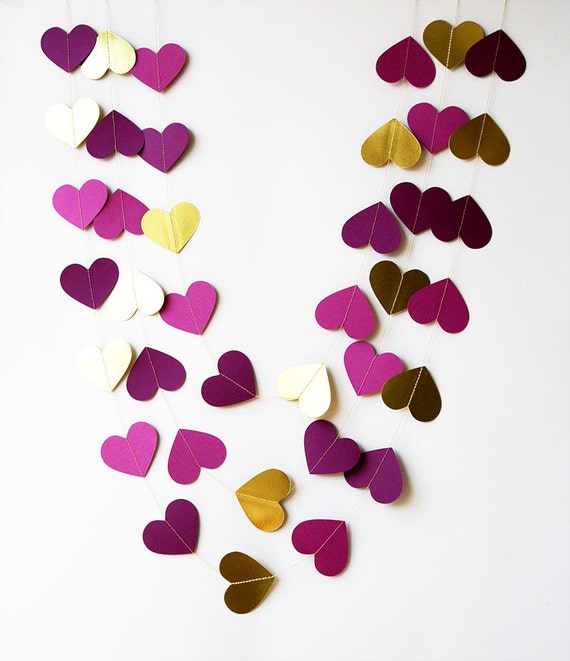 Gold Violet Eggplant Garland Heart Garland Gold Pink Purple