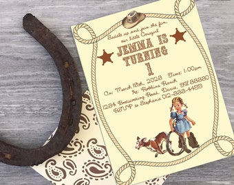 Convite Personalizado Cowgirl Roper Vintage Retro Aniversário Chá de fraldas