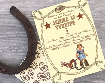 Benutzerdefinierte Cowgirl Roper Vintage Retro Geburtstag Baby Shower Einladung