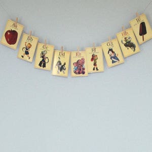 Vintage ABC alphabet flash cards with canvas drawstring bag