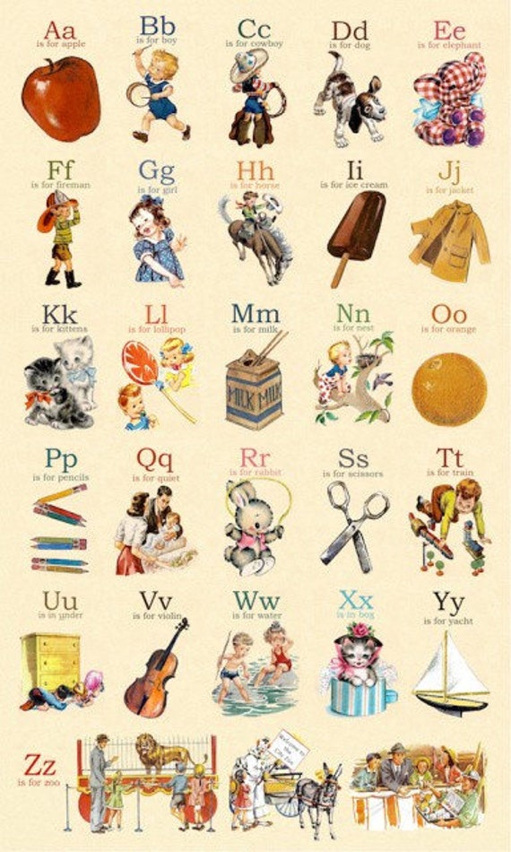 vintage retro a z abc alphabet wall poster etsy