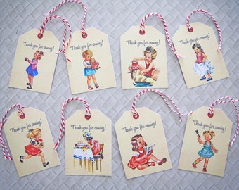 Red Wagon Party Thank you favour tags Girl Set of 8