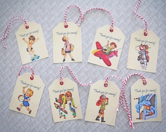 Red Wagon Party Thank you favour tags Boy Set of 8