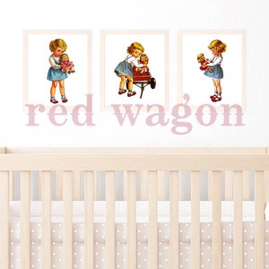 Retro Vintage Girl Dolly Wagon A4 3 print wall art set