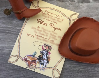 Convite personalizado para festa de aniversário, chá de bebê, cowboy, cegonha, vintage, retrô