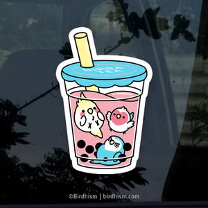 Boba Birds Bubble Tea Lovebirds & Cockatiel 3.5" Sticker [Outdoor Quality]