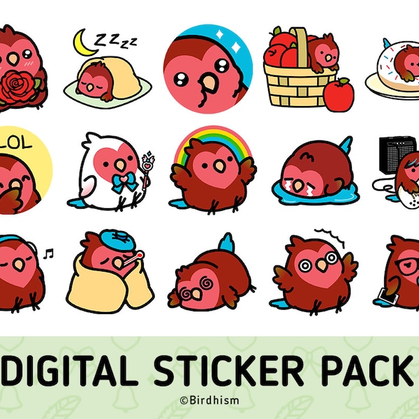 Digital Planner Sticker Pack - 30 Cody the Lovebird e-stickers