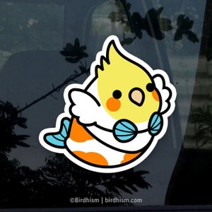 Magical Chubby Bird Scooty the Mermaid Cockatiel 3.5" Sticker [Outdoor Quality]