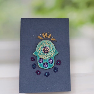 Hand Embroidery Hamsa Judaica Art Wall Art, Gift for Home