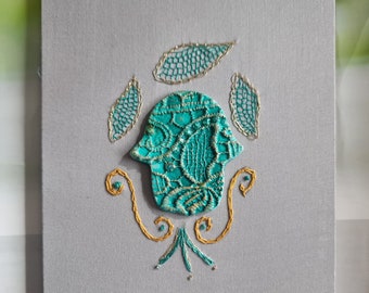 Green Hamsa Wall Art: Hand Embroidered Judaica Home Gift
