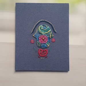 Hand Embroidered Hamsa Wall Art, Judaica Housewarming Gift