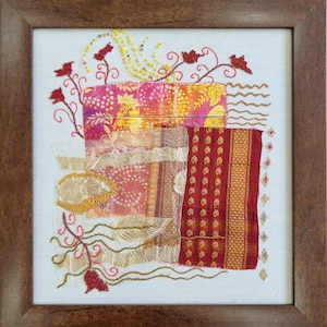 Abstract Fiber Art: Embroidered Textile Wall Decor
