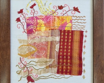Abstract Fiber Art: Embroidered Textile Wall Decor