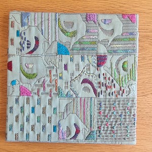 Abstract Hand Embroidery Textile Art: Colorful Fiber Wall Decor