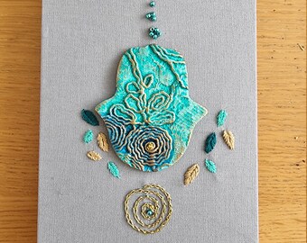 Green Gold Hamsa Wall Israeli Art Décor