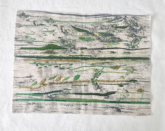 Green Landscape Hand Embroidery Art, Textile Wall Decor