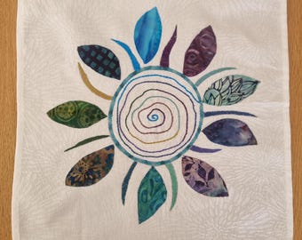 Hand Embroidered Fiber Art Wall Hanging: Abstract Textile Decor