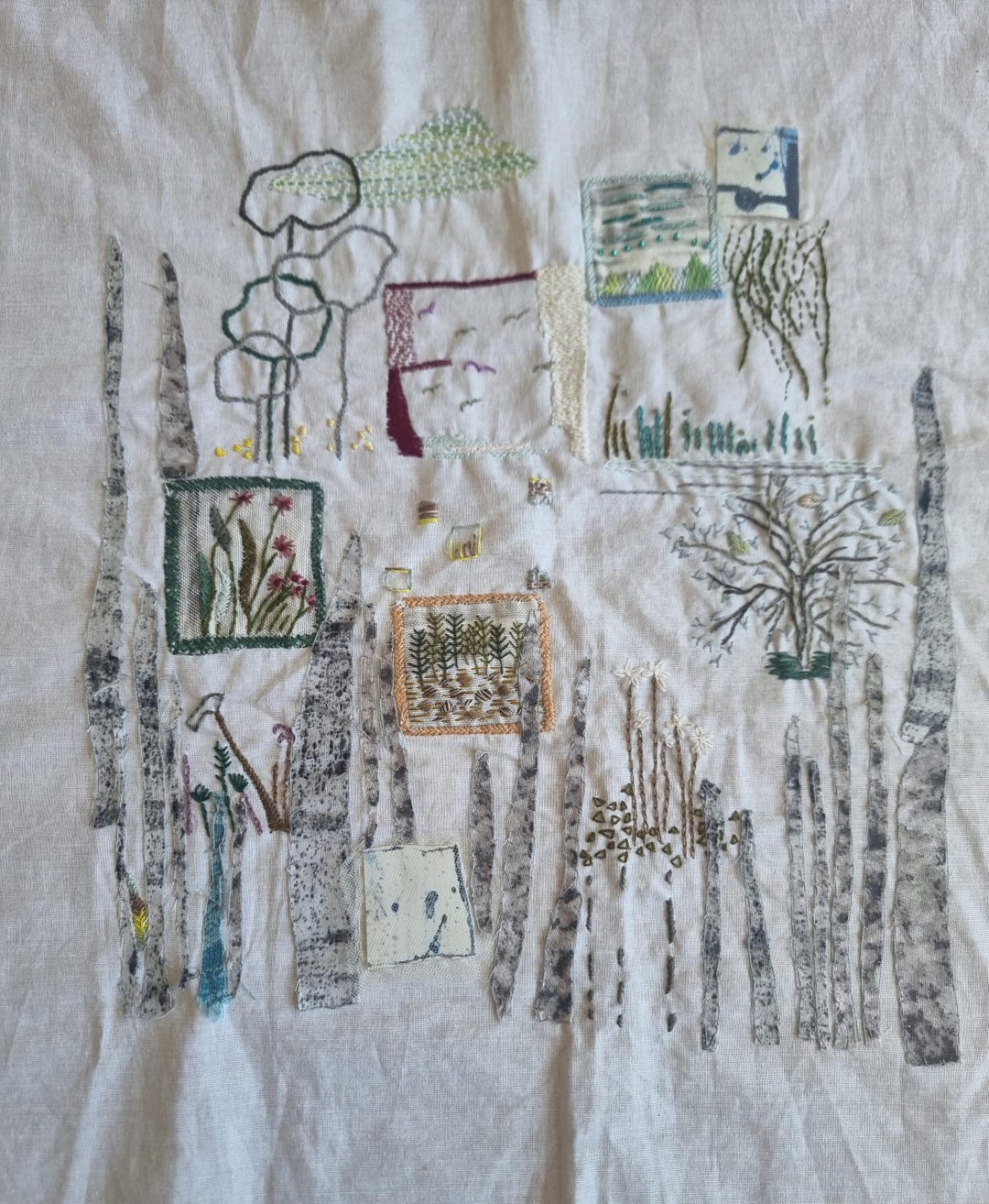 Hand Embroidered Trees Landscape Wall Hanging: Textile Art Decor - Etsy