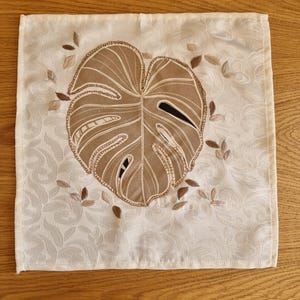 Abstract Embroidered Fiber Art: Monstera Leaf Textile Wall Decor