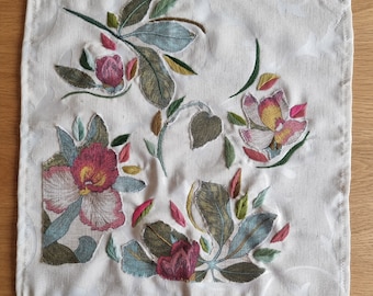 Pink and Green Flowers Abstract Hand Embroidery Wall Art