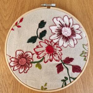 Red Flowers Hand Embroidered Hoop Art, Flowers Wall Decor, Flowers wall art, Finished Hoop Art, Embroidery painting