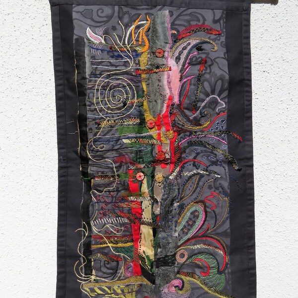 Colorful Tapestry Hand Embroidered Textile Israeli Wall Art