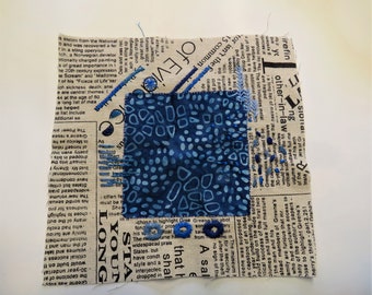 Blaue abstrakte Handstickerei-Textilkunst-Collage