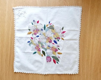 Pink and Green Flowers Abstract Hand Embroidery Wall Art